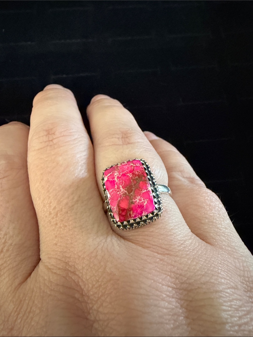 Pink Dyed Sea Sediment Jasper Sterling Silver Statement Ring